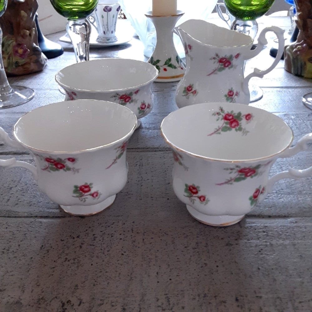 RICHMOND, Bone China, England,  Rose Time, Sugar, Milk Jug, (2) Cups